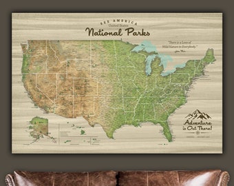 USA National Parks Push Pin Map, USA Travel Map, Custom National Parks Map, Wedding or Travel Gift Decor,  Rustic Large Wall Art, Nature art