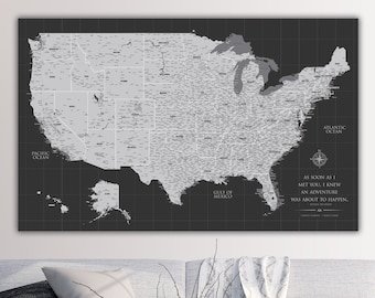 Wedding Anniversary USA Push Pin Map, Personalized Travel Map, Custom Quote and Legend, Ideal Gift for travelers