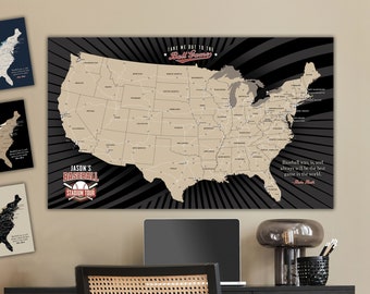 Baseball Stadium Map, Classic Ballpark Tour Push Pin Bucket List Map, Great Personalized Baseball Gift, MLB Baseball Map Wall Art Decor