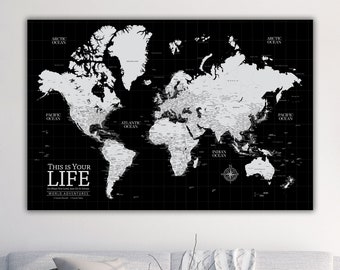 Black Push Pin Travel Map World, Custom Push Pin World Map, Canvas Map, Travel Gifts, Travel Map Canvas, Push Pin Map, Large World Map,