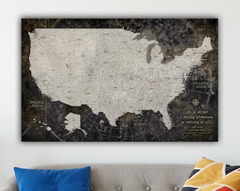 USA Push Pin Map Industrial Detailed, Customized Travel Map, United States Map, Large Wall Art, Grunge Map Traveler Gift, World Map Art