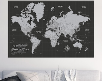 Wedding Anniversary Map Push Pin World Travel Personalized, Custom Travel Map, Push Pin Travel Map World, Travel Gift, Valentines Day Gift