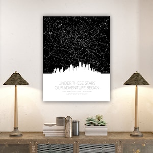 Personalized Skyline Star Map Gallery Wrapped Canvas, Large Night Sky Map, Custom Wedding or First Anniversary Gift for her or for him