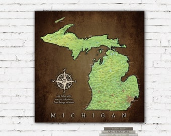 Michigan Push Pin Map, Canvas Michigan Office Wall Art, State Travel Map with Pins, Gallery Wrap Michigan Home Decor, New Home Wedding Gift