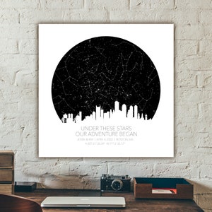 Square Custom Star Map Canvas with City Skyline, Personalized Constellation Night Sky Map Custom by date, Unique Wedding-Newborn Gift