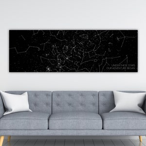 Panoramic Star Map Framed Canvas, Extra Large Wall Art Night Sky Map Decor, Custom Wedding, Anniversary, Newborn, or Birthday Gift