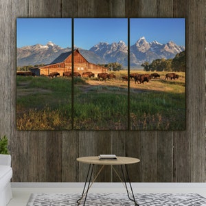 Grand Teton National Park Canvas, Jackson Hole Wyoming, Moulton Barn Photo,  Farmhouse Large Art, Buffalo Roam Western Art, Mormon Row