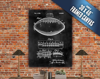 Football Patent Print on Canvas. Gallery Wrapped & Ready to hang. Great Man Cave Art, Football Gift, Boys Room/Kids Decor, Large Wall Art