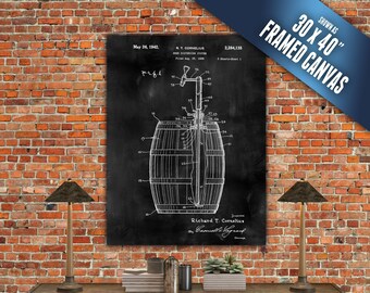 Beer Keg Dispenser Art on Canvas. Framed & Ready to Hang. Beer Keg Patent Print, Beer Gift, Craft Beer art,  Restaurant Art, Man Cave art