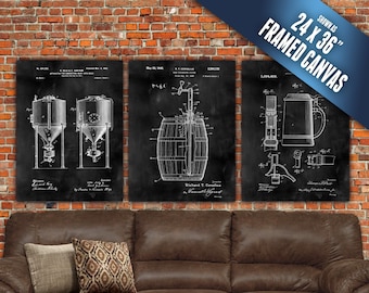 Beer Patent Art Canvas Gallery Wrapped & Ready to hang. Large Wall Art, Patent Print, Craft Beer art, Stein, Bottler, Keg, Fathers Day Gift