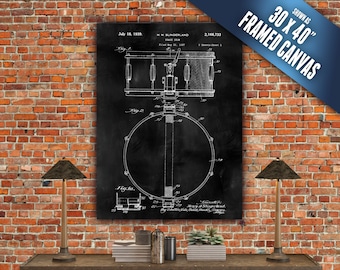 Snare Drum Patent Art on Canvas. Gallery Wrapped & Ready to Hang. Large Wall Art, Percussion, Music Teacher Gift, Music Room Decor