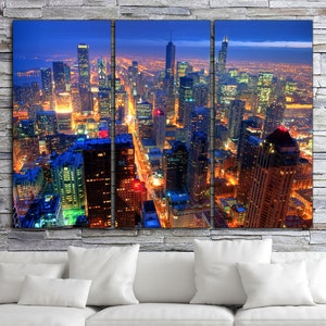 Chicago Skyline on Canvas, Brite Night Chicago Art, Large Chicago Print, Large Wall Art, Downtown Chicago Photo, Large Canvas, Big Canvas
