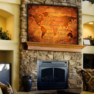 Huge What a Wonderful World Map Art on Canvas - Script  Version Text, Large Artwork, Custom Canvas