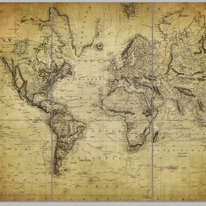 1850 Vintage World Map Art on Canvas Vintage Map Set for Home or Office ...