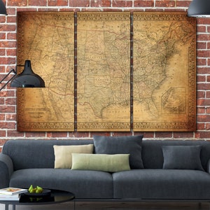 Vintage USA Map on Canvas, Vintage map, large wall map, canvas art, canvas map, map art, world map, wall art