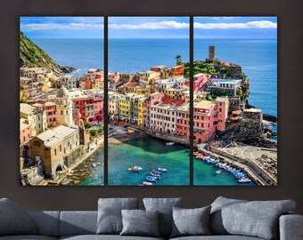 Cinque Terre Italy on Canvas, Large Canvas Print, Italy Coast travel Print, Italy Canvas Painting, Cinque Terre Photograph