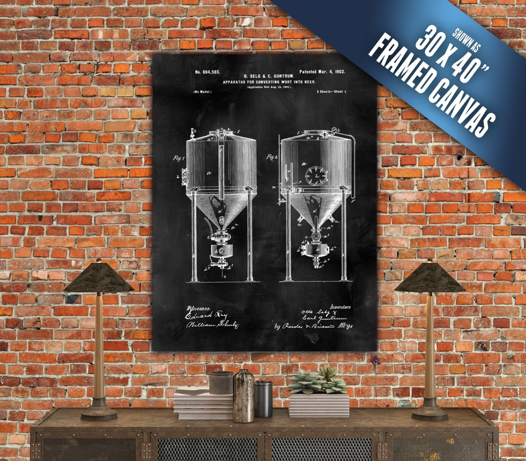 Beer Fermenter Patent Art on Canvas. Gallery Wrapped & Ready to Hang