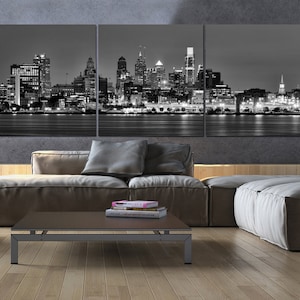 Philadelphia Skyline on Canvas, B&W Large Wall Art, Philadelphia Print, Philadelphia art, Philadelphia Photo, Philadelphia Canvas, Panoramic
