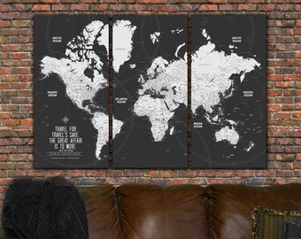 Large Modern Push Pin World Map, World Map Canvas Art, Push Pin Custom Map, Push Pin World Map, Large Wall Art,  Travel Gifts, personalized