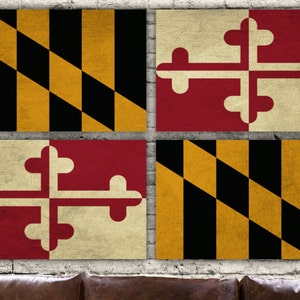 Maryland State Flag on Canvas 4 panel set. Vintage art, large Canvas Art, Maryland Flag, Big art image 4