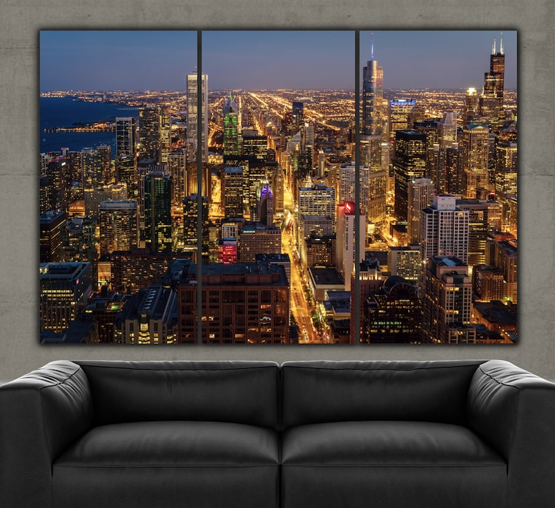 Chicago Skyline Mag Mile Large Wall Art Chicago at Night Etsy