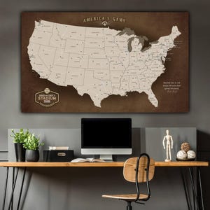 Executive Baseball Stadium Tour Map, Push Pin Map for Ballpark Bucket List, Personalized Baseball Gift, Baseball Map Sports Bar Decor