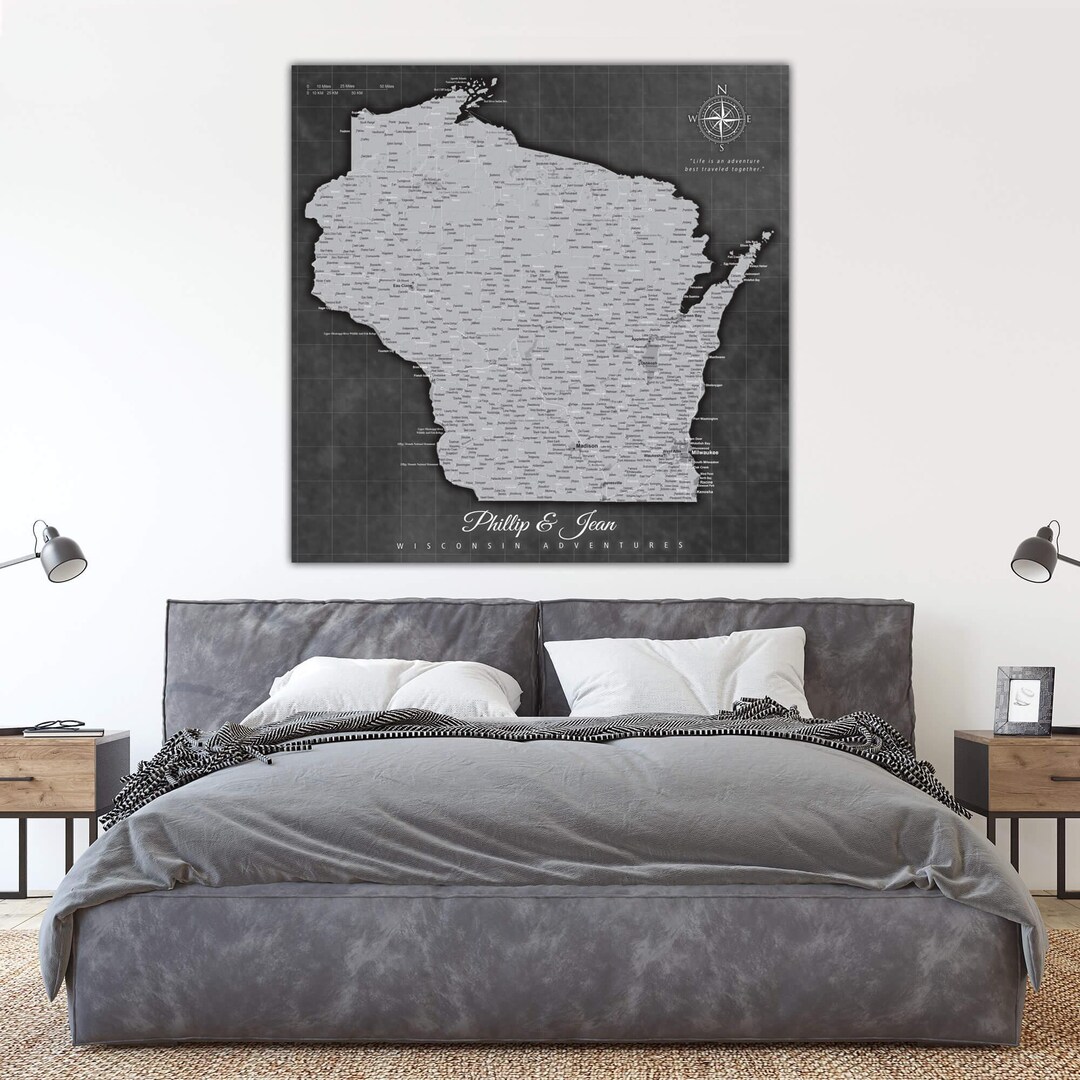 Wisconsin Map Pin GREY Wisconsin Push Pin Map, Personalized Wisconsin State Map, Upscale ...