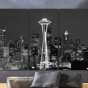 Seattle Skyline Canvas B&W Large Wall art, Seattle Photo, Seattle Canvas, Seattle Art, Canvas Art, Seattle Print, Seattle