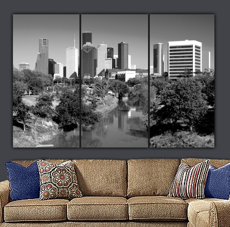 Houston Skyline Canvas Large Houston Texas Wall Art Buffalo Etsy