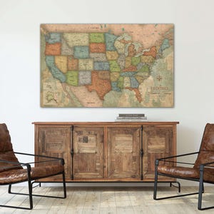 USA Push Pin Travel Map, Vintage look Customized Push Pin Map, Large Wall art, Wedding, Travel, New Home Gift United States Personalized Map
