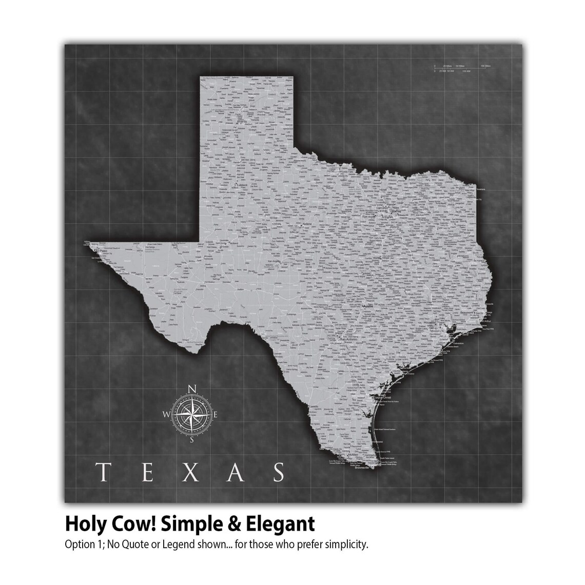 Grey Texas Push Pin Map, Office Grey Texas State Map, Upscale Canvas