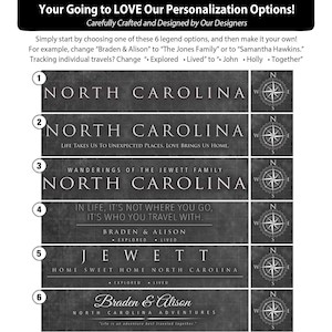 GREY North Carolina Push Pin Map, Personalized North Carolina State Map, Upscale Canvas Wall Art to Pin Travels, Best Gift for Travelers bild 3