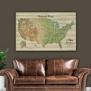 USA National Parks Push Pin Map, USA Travel Map, Custom National Parks Map, Wedding or Travel Gift Decor,  Rustic Large Wall Art, Nature art