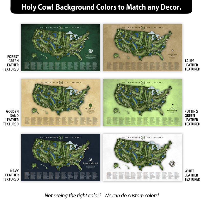The image is a collage of six different background colors to match any decor, featuring a map of the United States with various textures and patterns.