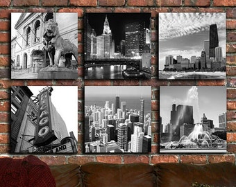 Chicago on Canvas -  Set of 4 or 6 Quality Gallery Prints, Chicago art, Chicago canvas, Chicago photography, Chicago Office Art