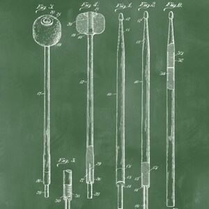 May include: A black and white line drawing of a drumstick patent, showing different views of the drumstick design. The patent is dated December 10, 1929, and filed August 8, 1924. The patent number is 1,739,275. The inventor is Abraham M. Zipperstein.