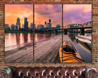 Portland Skyline Canvas  Art, Large, Portland Canvas, Portland Art, Portland Photo, Large Wall Art, Portland Wall Art, Portland Sunset