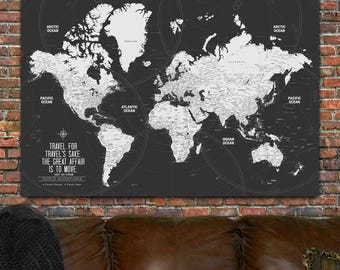 Modern Push Pin World Travel Map, World Map Canvas Art, Push Pin Custom Map, Push Pin World Map, Large Wall Art,  Travel Gifts, personalized