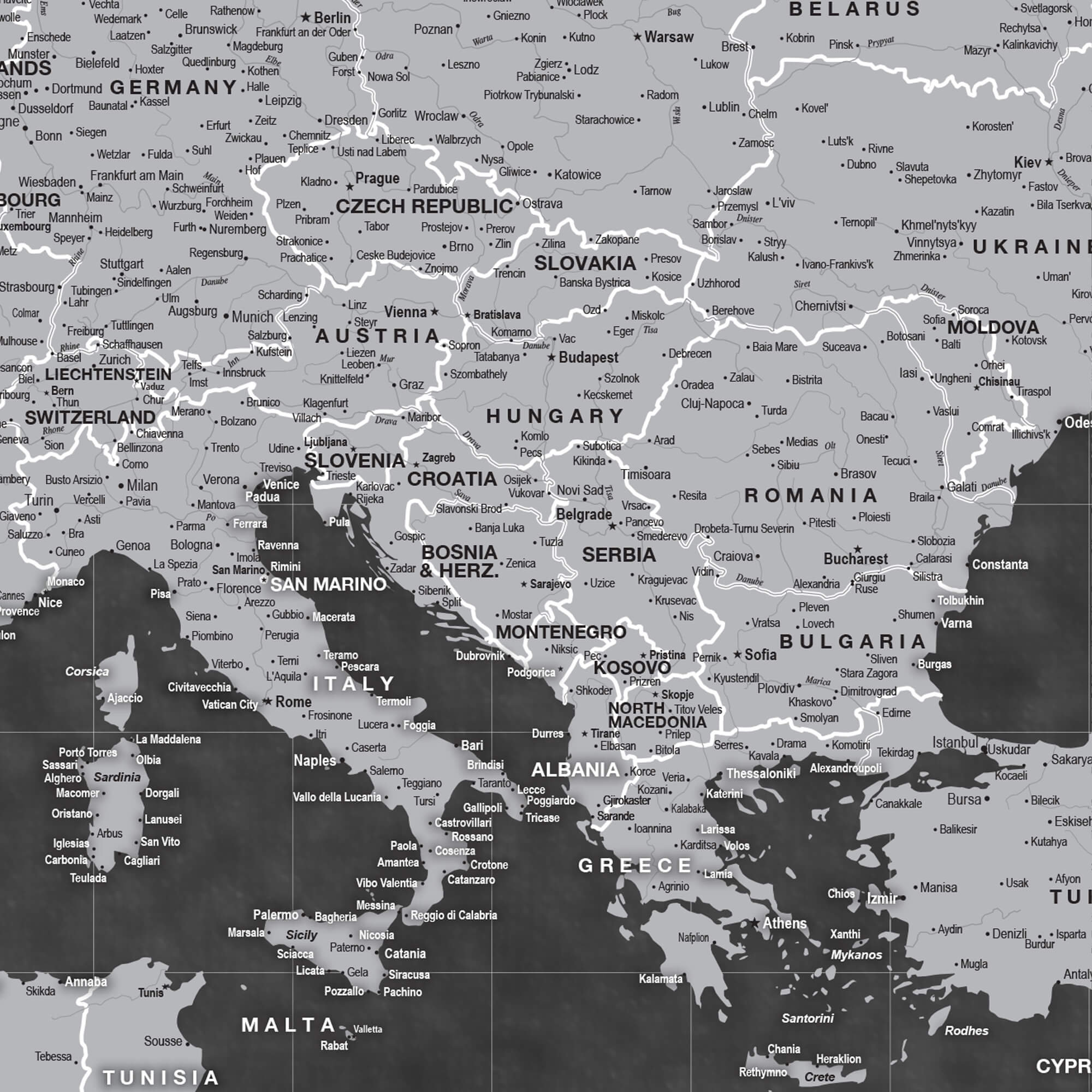 Grey Europe Push Pin Travel Map, Customized Map Framed One Panel ...