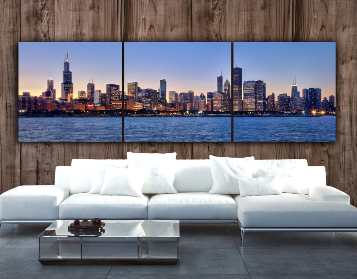 Chicago Skyline on Canvas Large Wall Art Chicago Print Etsy