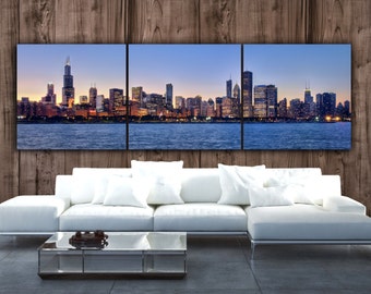 Chicago Skyline on Canvas, Large Wall Art, Chicago Print, Chicago art, Chicago  Photo, Chicago Canvas, Panoramic, Chicago Sunset Poster
