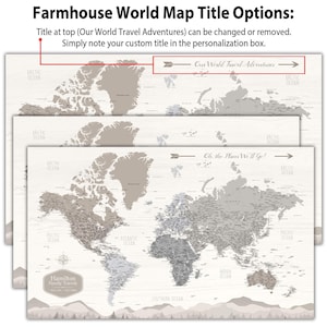 Farmhouse Push Pin World Map Personalized Canvas, Travel Gift, Rustic ...