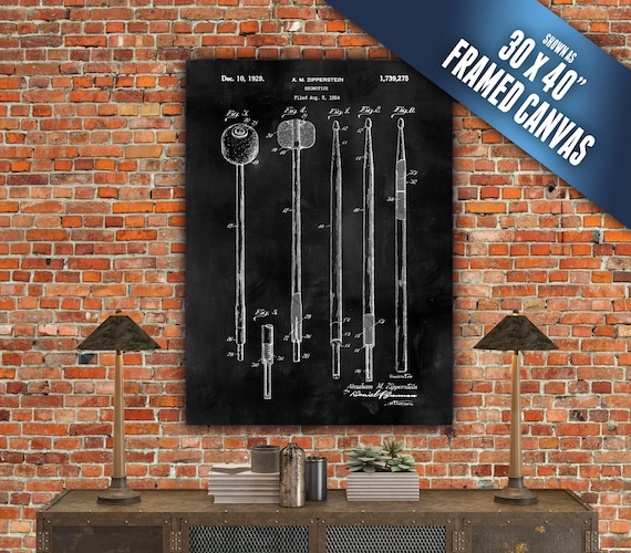 Drumsticks Patent Art on Canvas. Gallery Wrapped & Ready to hang. Large Wall Art, Patent Print, drummer Musician Gift, US Patent Artwork