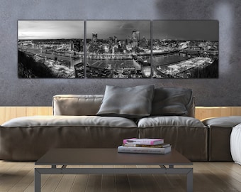 Pittsburgh Skyline on Canvas, B&W Large Wall Art, Pittsburgh Print, Pittsburgh art, Pittsburgh Photo, Pittsburgh Canvas, Black and White
