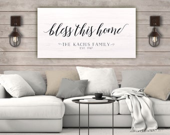 Bless This Home Farmhouse Sign, Personalized Canvas Sign, Entryway Decor,  Modern Farmhouse Wall Art, Wedding gift, Farmhouse Kitchen Decor