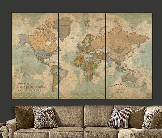 Gold and Navy Textured World Push Pin Map