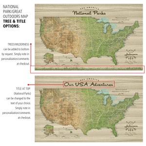 USA National Parks Push Pin Map, USA Travel Map, Custom National Parks Map, Wedding or Travel Gift Decor, Rustic Large Wall Art, Nature art image 5