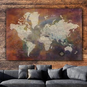 Detailed Collaged Push Pin Travel Map - Single Panel, Push Pin  World Map Canvas , Large Wall art, Travel Map World