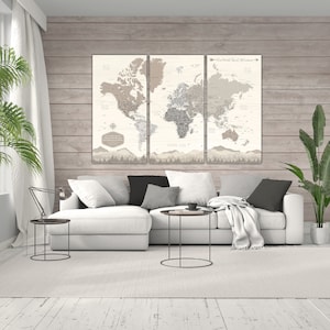 Large Farmhouse Push Pin World Map, Personalized Map Canvas, Modern Farmhouse Wall Art, World Map Push Pin Rustic Decor, New Home Gift