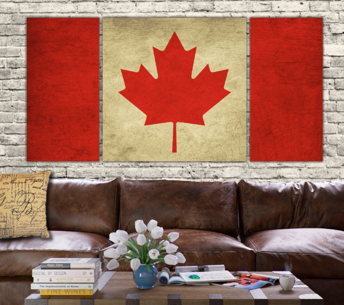 Canada Flag 3 Panel Set Large Canvas Art Vintage Canadian Etsy